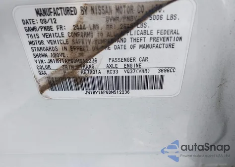 2013 Infiniti M37 из США, поврежденный, VIN JN1BY1AP6DM512236